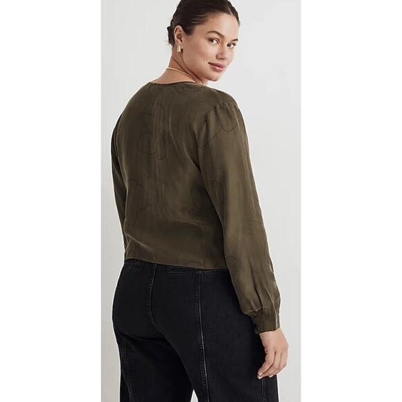 MADEWELL Womens Green Ruched Drapey Brushed Fabric V-Neck Top Sz 14 - Picture 3 of 14